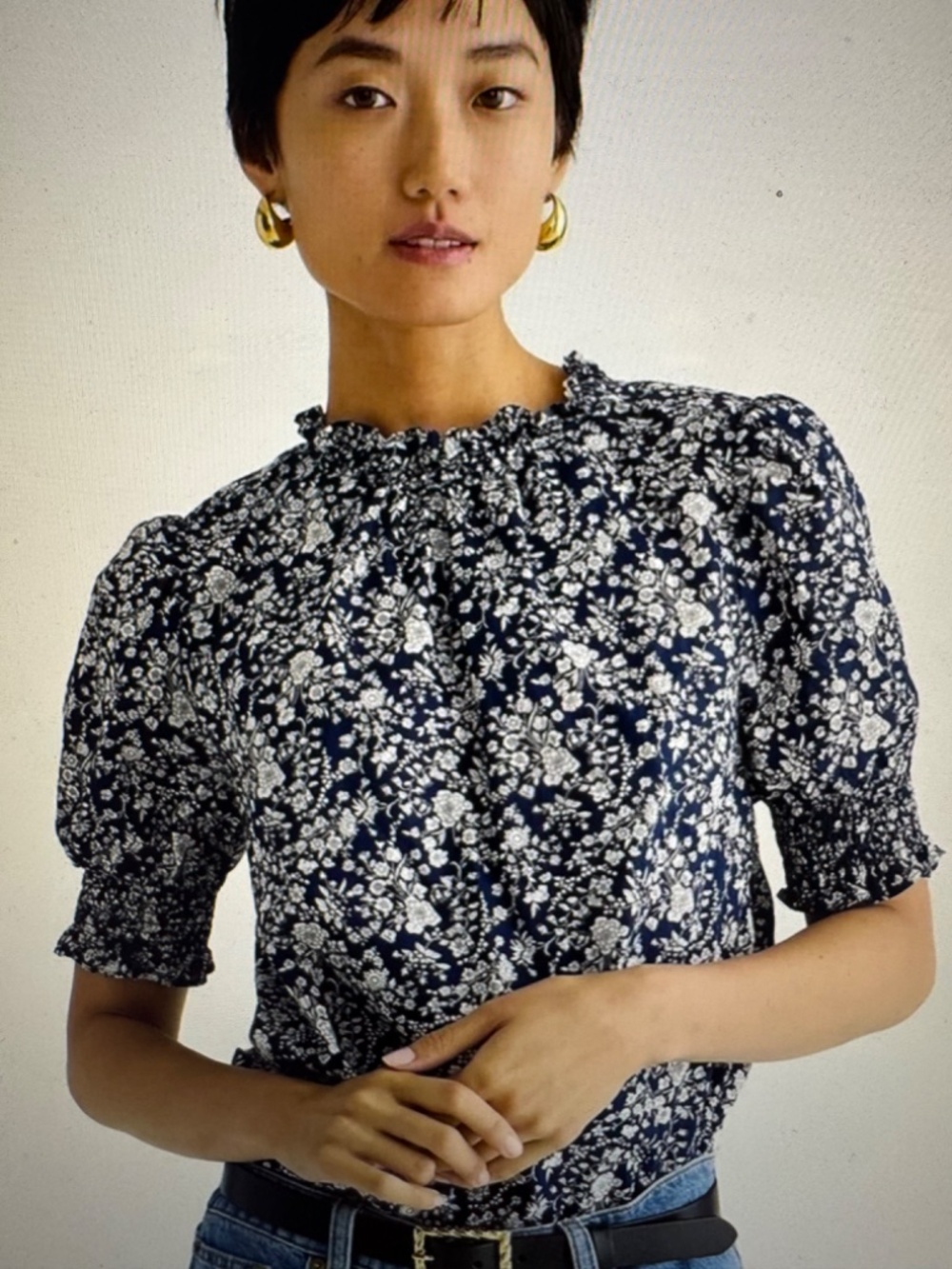 EUC- J. Crew Smocked puff-sleeve cotton poplin top in Liberty Summer Blooms, L
